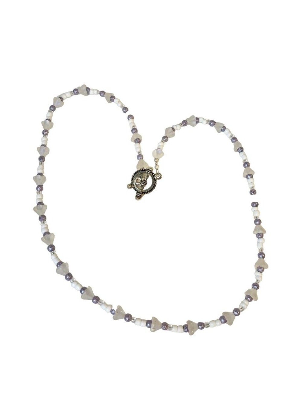 Handmade Necklace White Lavender Beads And Floral Accents 18 Inches Toggle Clasp